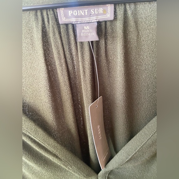 J.CREW POINT SUR Blouse Drapey Open V-Neck Long Sleeve Ruched Flowy Green J6240 - Picture 6 of 10